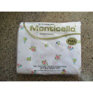 VTG Cannon Monticello No-Iron Percale Full Flat Sheet Petites Fleurs  81 x 96